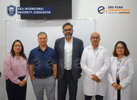 Distinguished faculty of Aisa International University, Bukhara  Dr. Namrarta Sharma, Dr. Badal Krishna, Dr. Ravi Roshan, and Dr. Meena Gyawali  with the Managing Director of Edu Plan Consultants.
